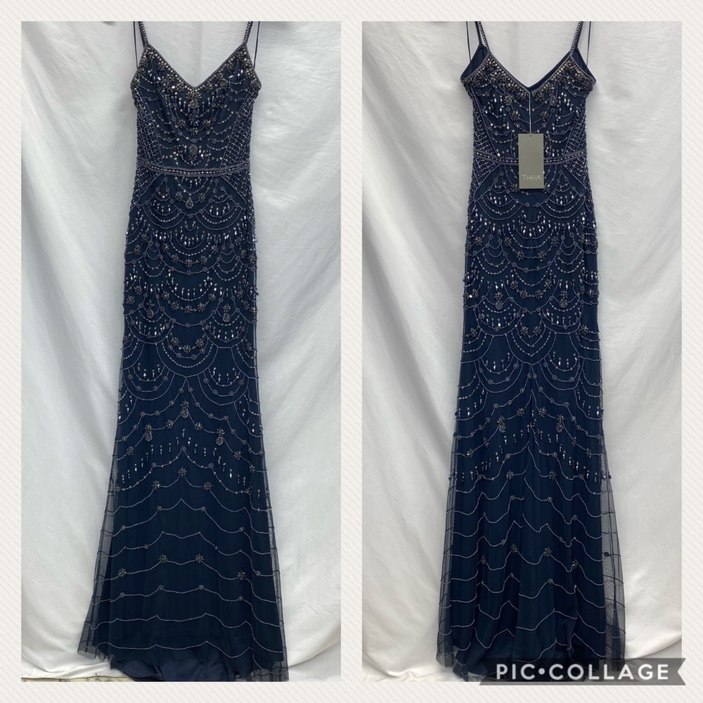 Brand new Theia NAVY sequins ,beads and jewels long gown - Picture 4 of 9